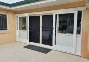 White timber and glass doors.
